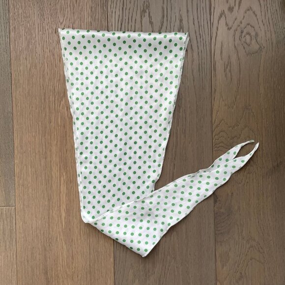 Polka Dot Tapered Scarf or Belt Wear Two Ways in White + Green Sz OS no tags - Picture 2 of 8